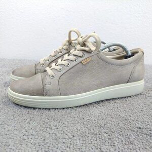ECCO Soft 7 Womens Size 7 Shoes Low Top Leather Sneakers Gray Taupe Lace Up